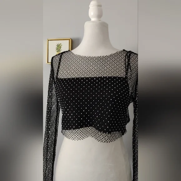 Sincerely Jules Crop top Mesh  Black Shiny Style Sexy  2 Piece New    Medium - Picture 2 of 10
